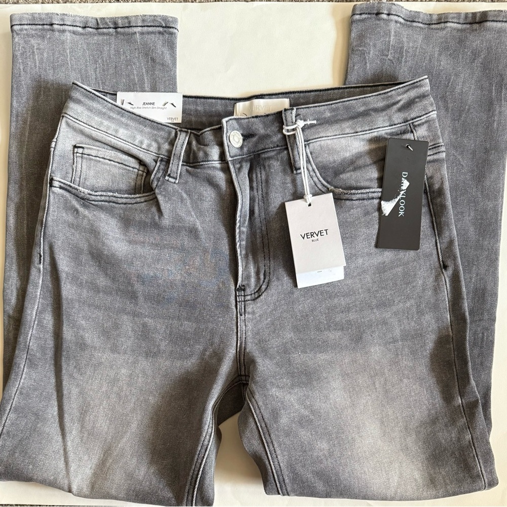 VERVET by Flying Monkey Blue Jeanne High-rise Stretch Slim Straight Gray Jeans - Picture 2 of 5